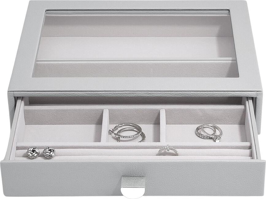 Casetă pentru bijuterii Stackers Pebble cu 6 compartimente classic gri pietros cu sertar și capac de sticlă