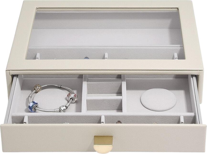 Casetă pentru talismane Stackers Pebble classic bej deschis cu sertar și capac de sticlă