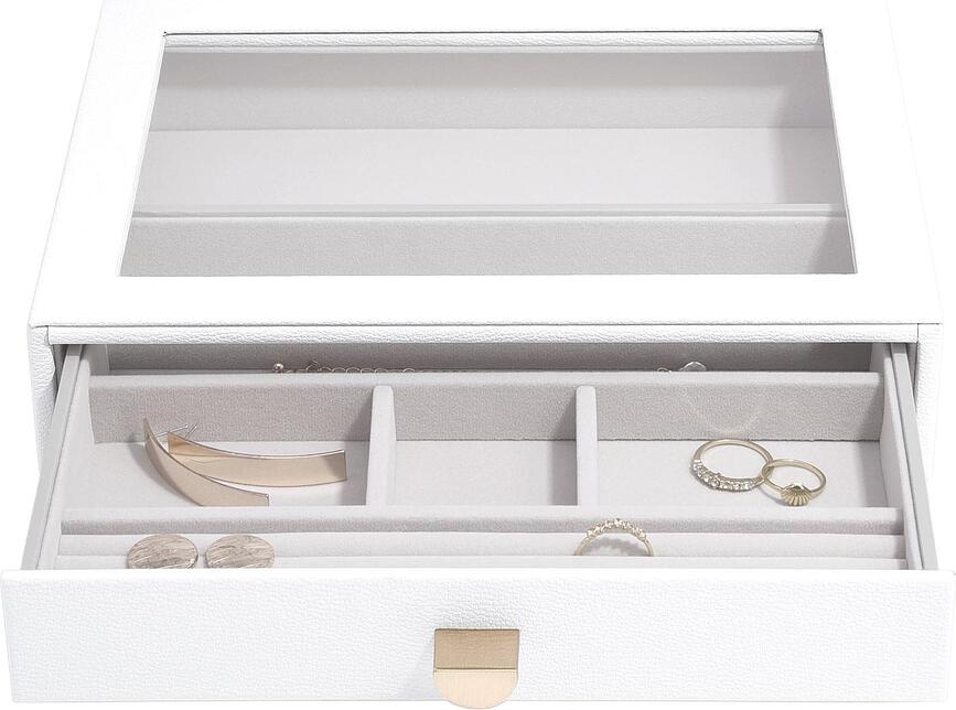 Cofanetto per gioielli Stackers Pebble 6 scomparti classic bianco con cassetto e coperchio in vetro