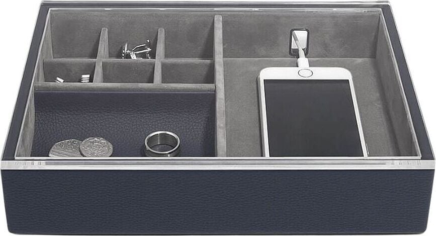 Dėžutė papuošalams ir telefonui Stackers Pebble Classic su dangteliu mėlynos spalvos