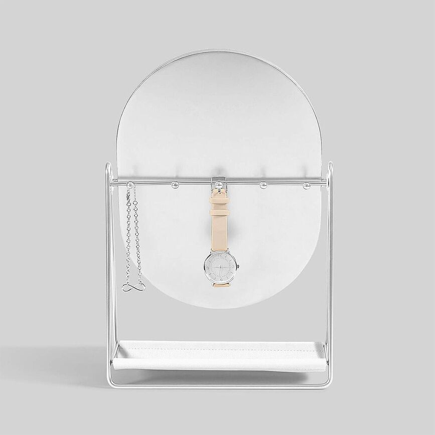 Espejo organizador de joyas Stackers, blanco y plateado