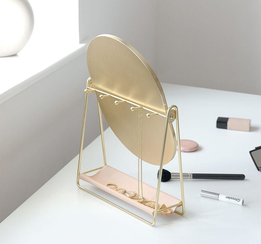 Espejo con organizador de joyas Stackers, oro rosa