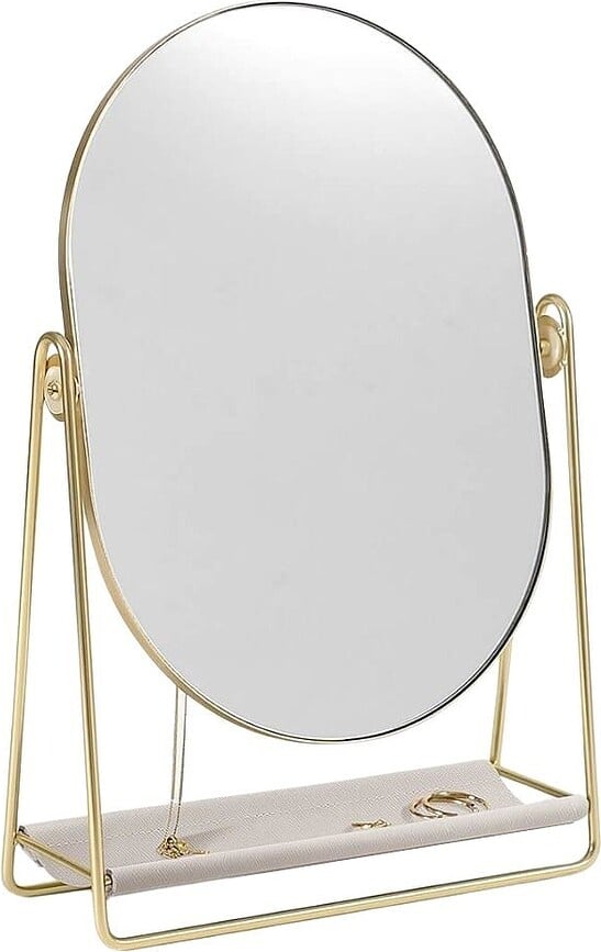 Espejo Stackers con organizador de joyas, color topo y dorado