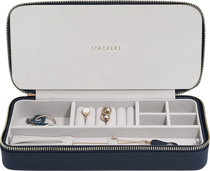 Estuche de Viaje para Joyas Stackers, con compartimento para collares, azul marino