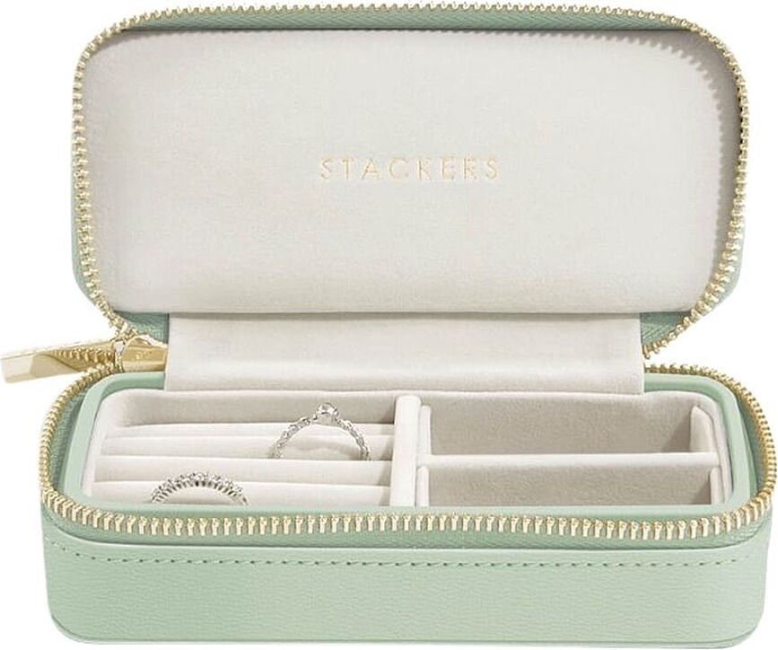 Estuche de viaje para joyas Stackers Travel Classic, verde salvia