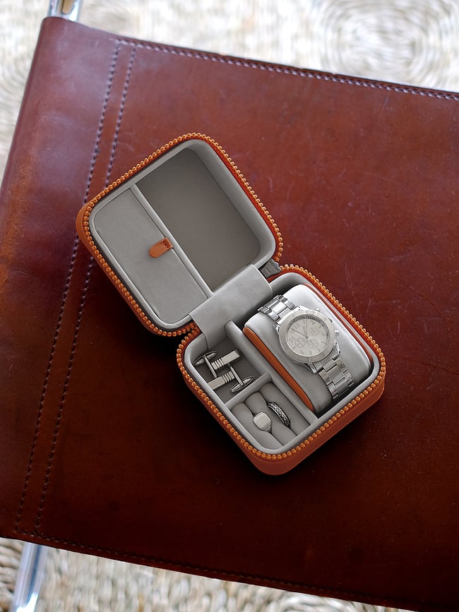 Estuche de viaje para joyas y reloj Stackers Canvas, naranja