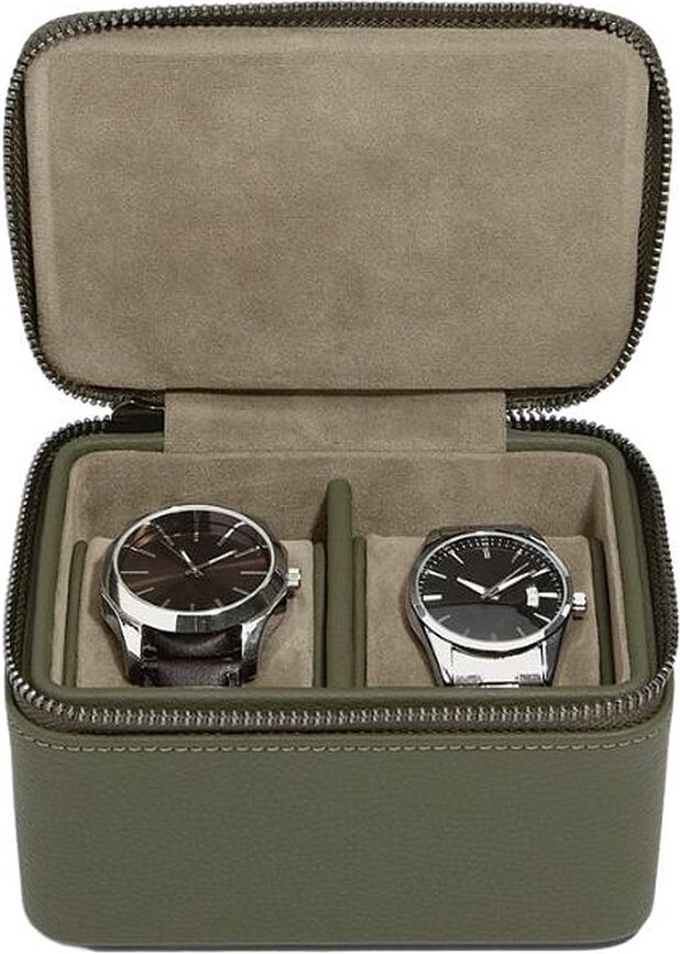 Estuche de viaje para relojes de dos compartimentos Stackers Pebble, oliva
