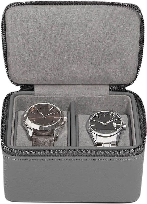 Estuche de viaje para relojes Stackers Pebble, de dos compartimentos, gris oscuro