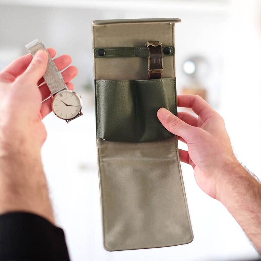 Estuche para relojes Stackers Pebble, doble, verde oliva