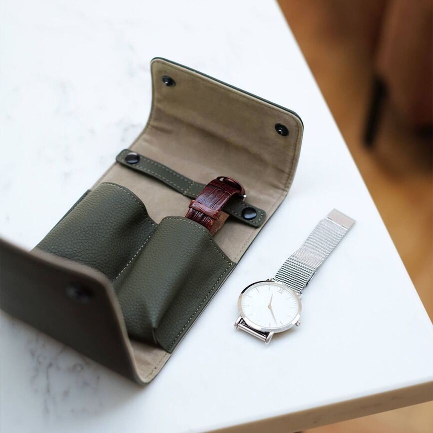 Estuche para relojes Stackers Pebble, doble, verde oliva