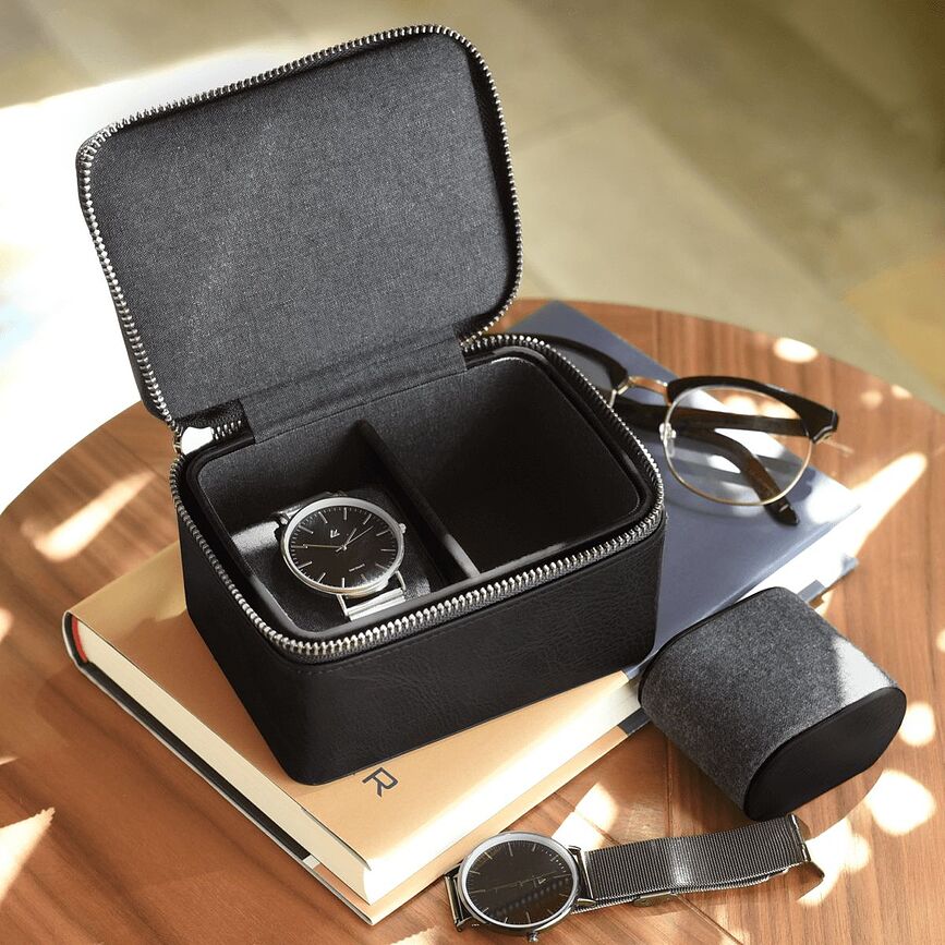 Estuche de viaje para relojes Stackers, de doble compartimento, marrón