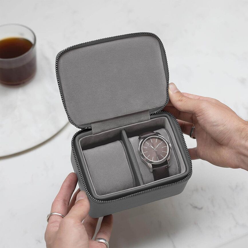 Estuche de viaje para relojes Stackers, de doble compartimento, marrón