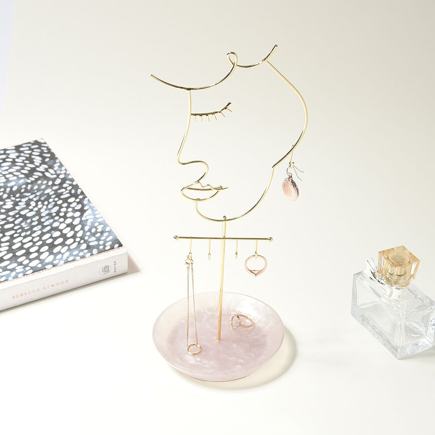 Face Porte-bijoux, en quartz rose