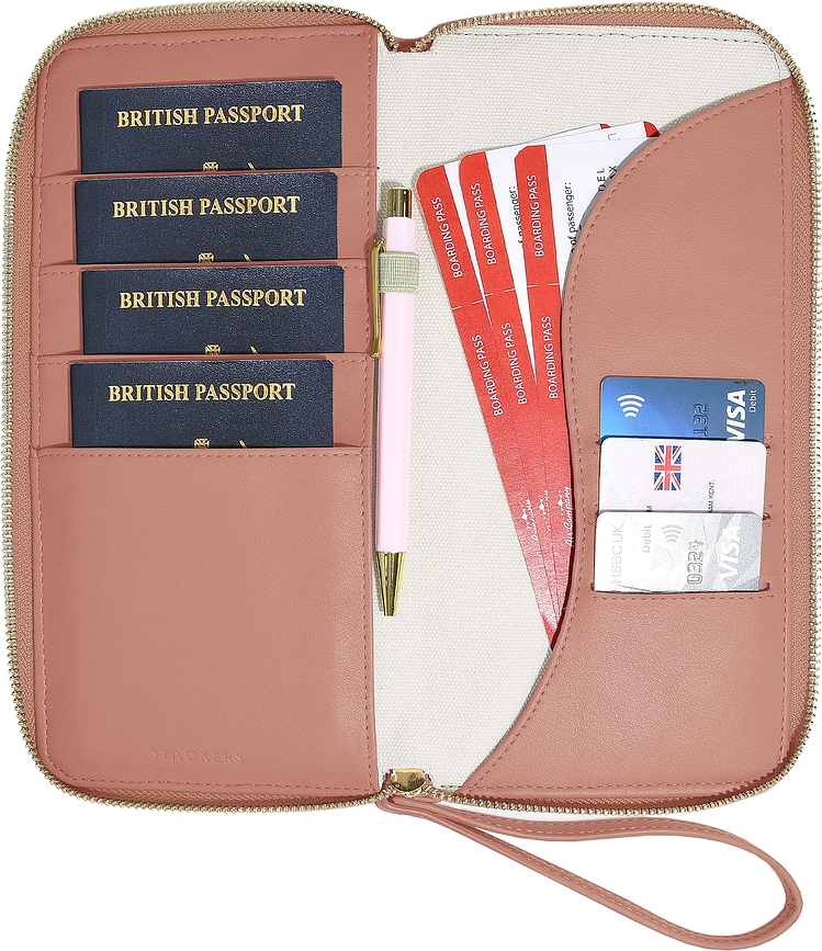Funda para Pasaporte y Tarjetas Stackers Wave, crema y melocotón