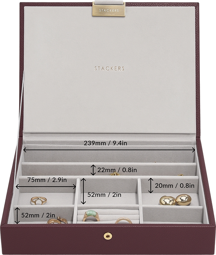Joyero Classic Stackers, burdeos, con tapa