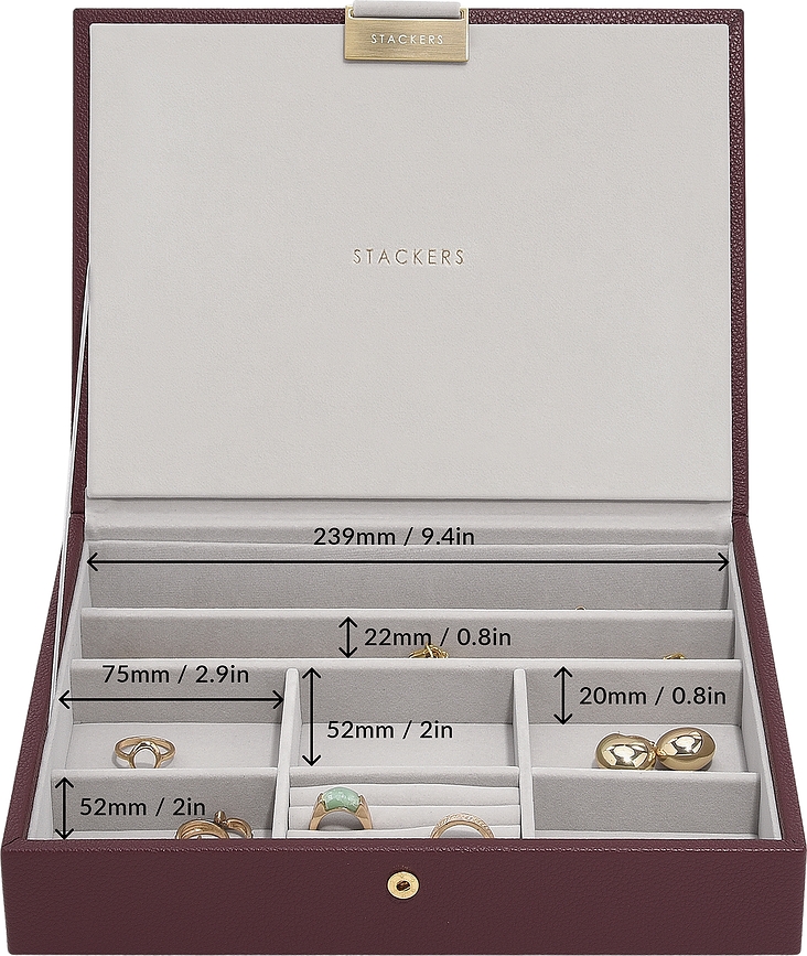 Joyero triple Classic Stackers, granate