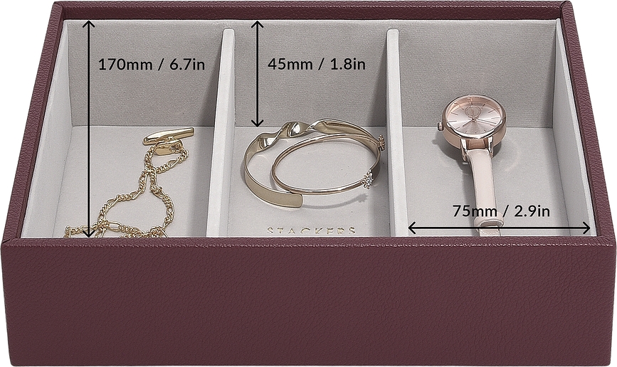Joyero Classic Stackers de 3 compartimentos, burdeos