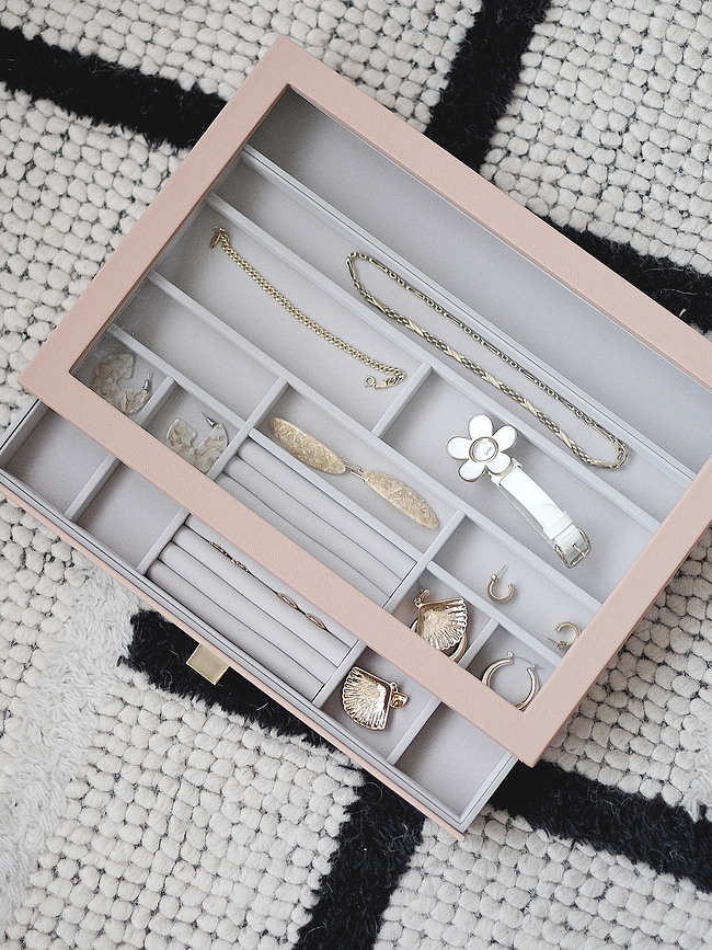 Joyero supersize Stackers, 16 compartimentos, con cajón y tapa de cristal, topo