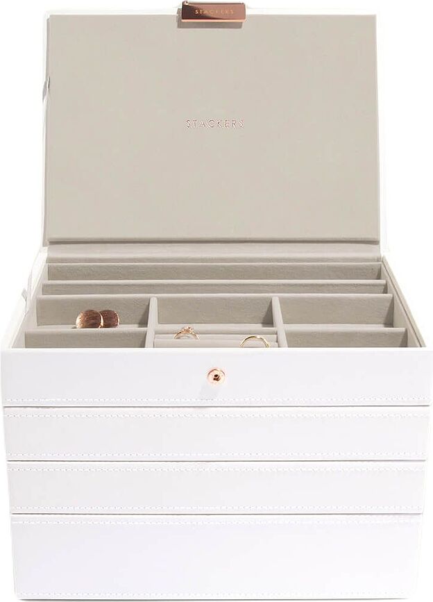 Joyero cuádruple Stackers Classic, blanco, con detalles en oro rosa