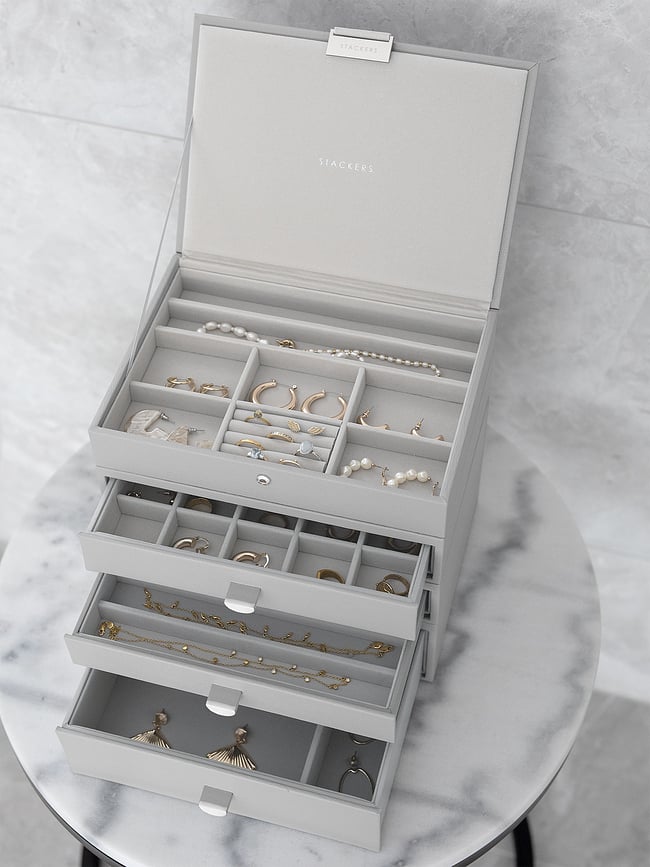 Joyero Stackers Classic, cuádruple con 3 cajones, rosa claro