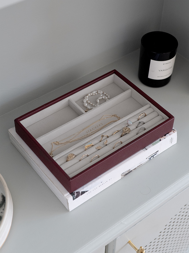 Joyero de 4 compartimentos Classic Stackers, burdeos