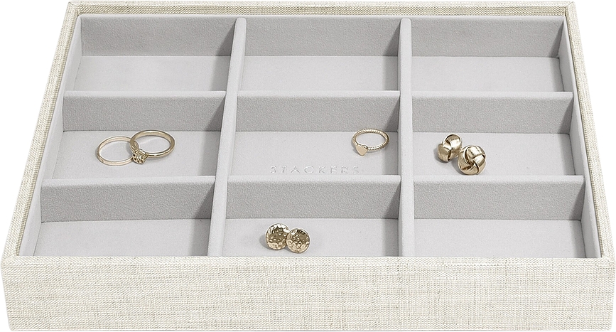 Joyero de lino Stackers Classic, 9 compartimentos, beige claro