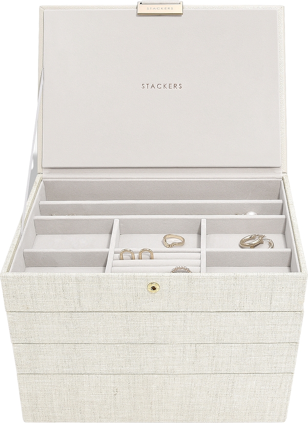 Joyero de lino Stackers Classic, cuádruple, beige claro
