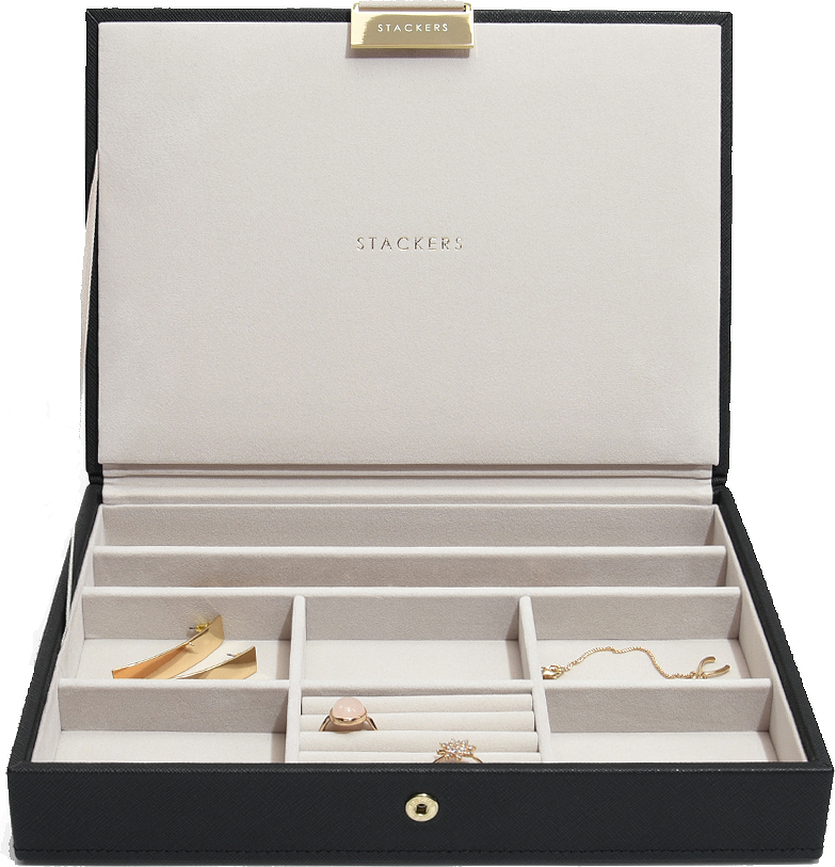 Joyero de terciopelo Stackers Classic, negro, con tapa