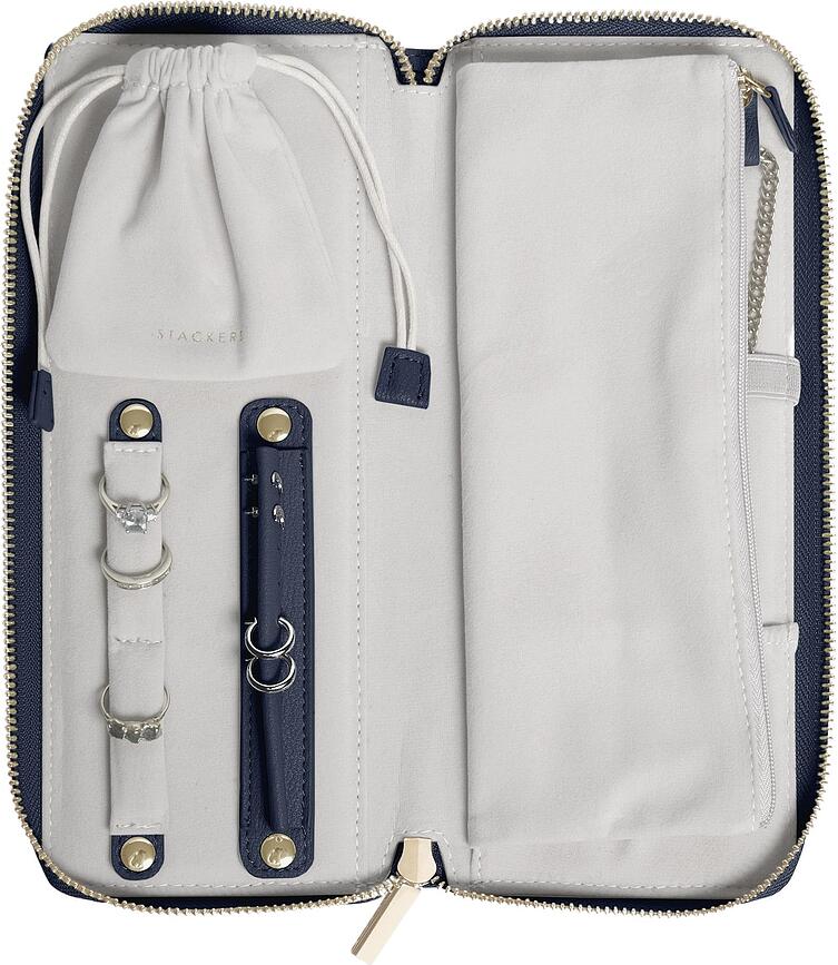 Joyero de viaje con espacio para anillos Stackers Pebble, azul marino