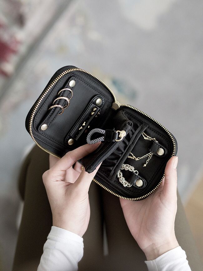 Estuche de viaje para joyas de nailon Stackers, pequeño, verde, con compartimento para anillos