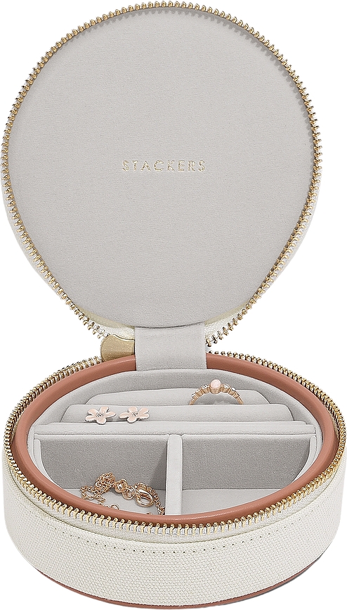 Joyero de Viaje redondo Stackers Wave, crema y melocotón