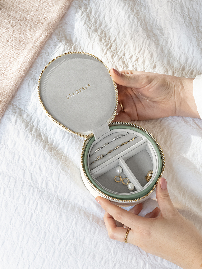 Joyero de Viaje redondo Stackers Wave, crema y melocotón