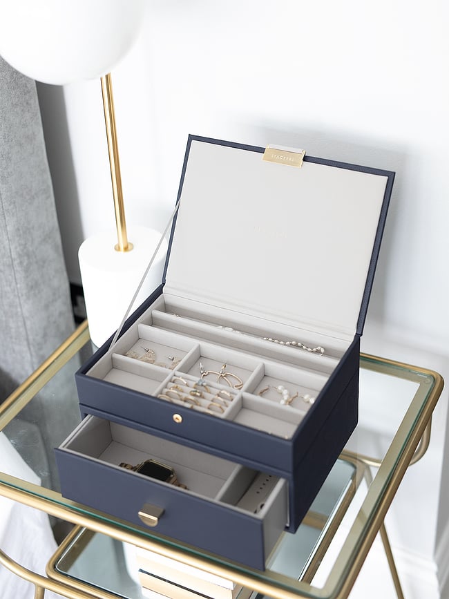 Joyero doble Stackers Classic, rosa claro, con cajón