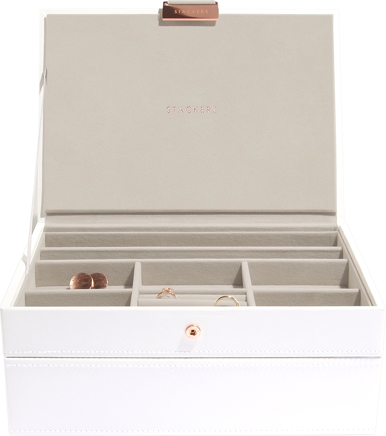Joyero doble Stackers Classic, blanco y dorado