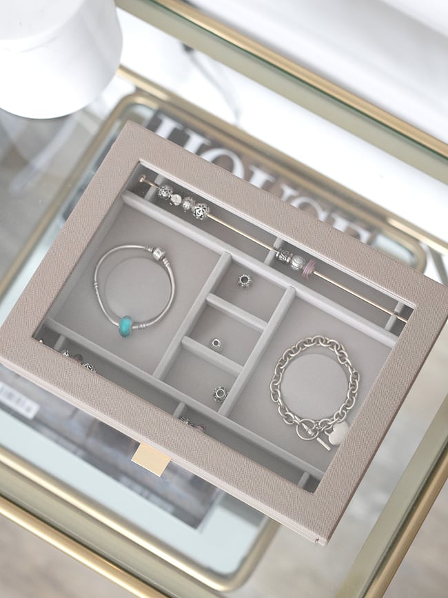 Joyero para charms Stackers Classic, con cajón y tapa de cristal, rosa