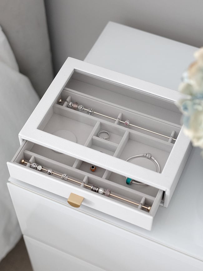 Joyero para charms Stackers Classic, con cajón y tapa de cristal, rosa