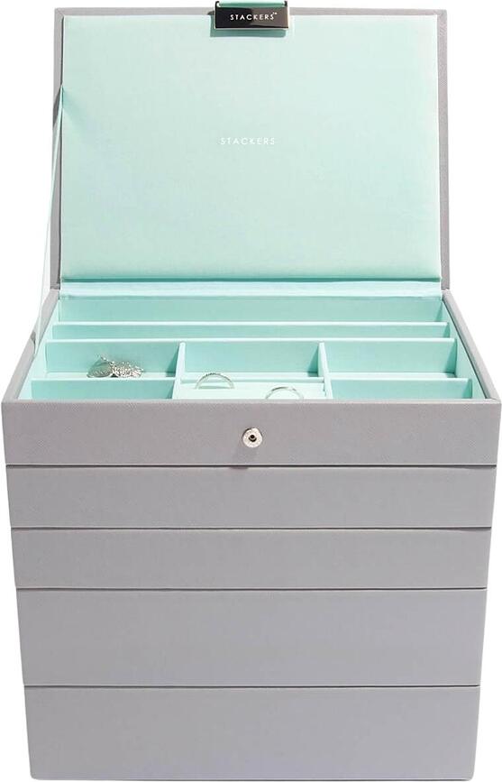 Joyero Stackers clásico, gris y menta, Set de 5 piezas
