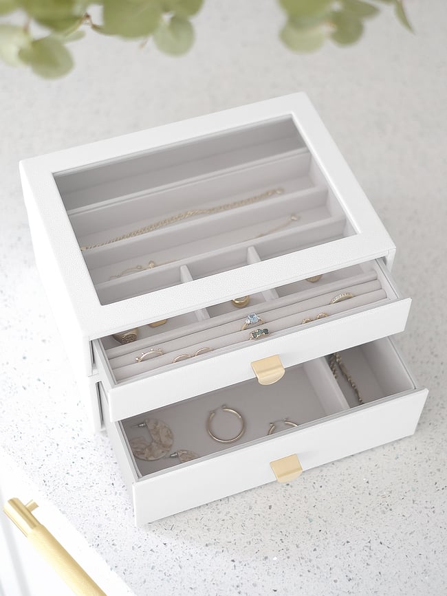 Joyero Stackers Pebble Classic, gris piedra, con 2 cajones