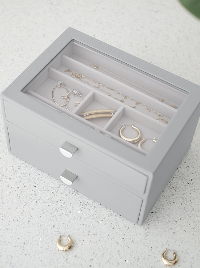 Joyero Stackers Pebble Classic, gris piedra, con 2 cajones