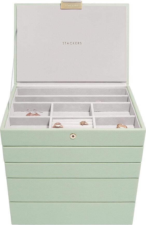 Joyero Stackers Classic, verde salvia, Set de 5 piezas