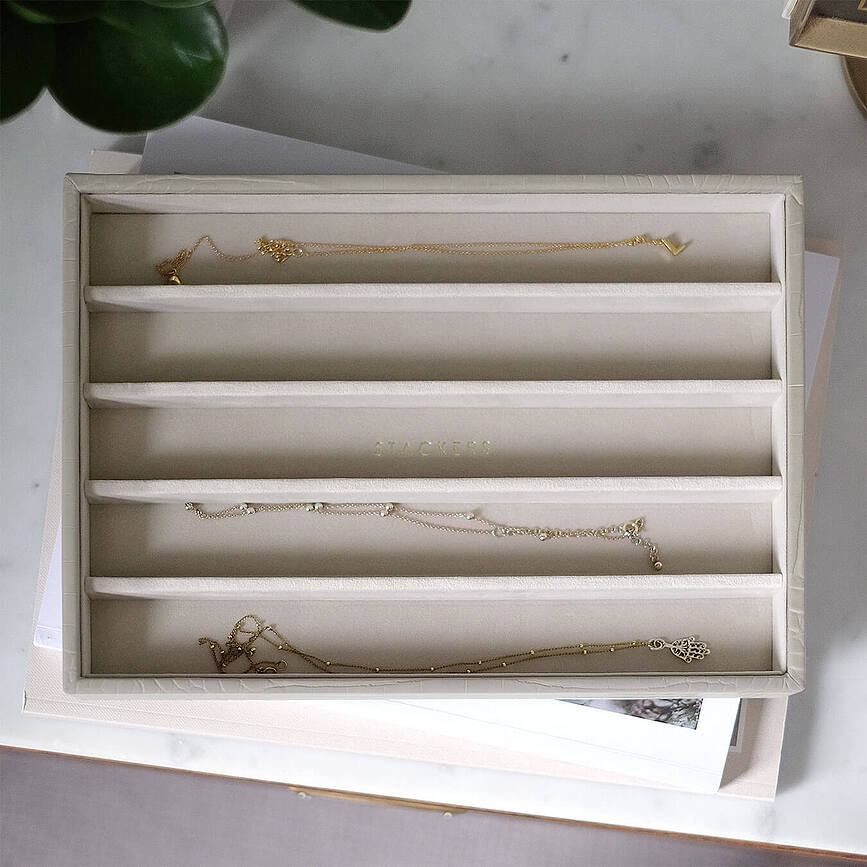 Joyero efecto cocodrilo Stackers Croc, de cinco compartimentos, estilo classic, tono putty