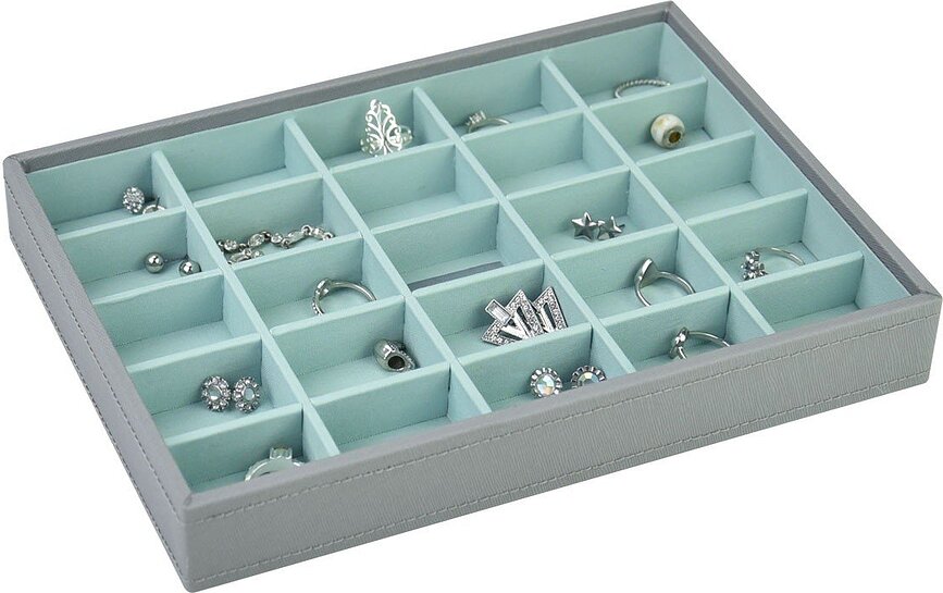 Joyero Stackers de 25 compartimentos, clásico, gris menta