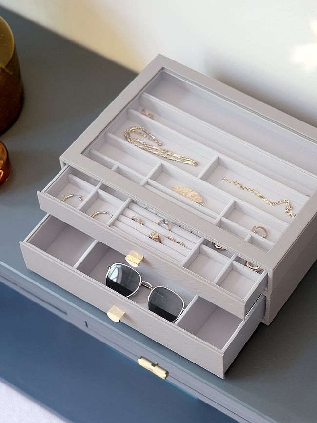 Joyero Stackers Pebble Supersize, gris piedra, con 2 cajones