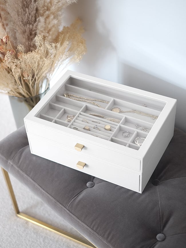 Joyero Stackers Pebble Supersize, gris piedra, con 2 cajones