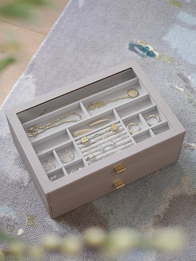 Joyero Stackers Pebble Supersize, gris piedra, con 2 cajones