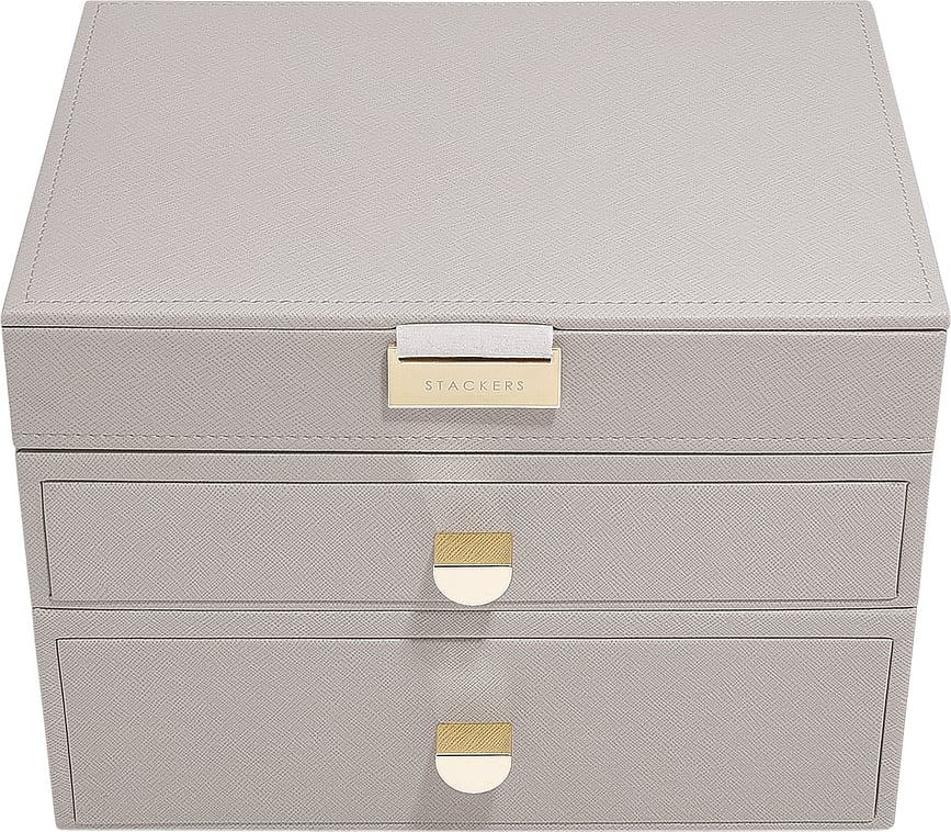 Joyero triple Stackers Classic, rosa claro, con 2 cajones