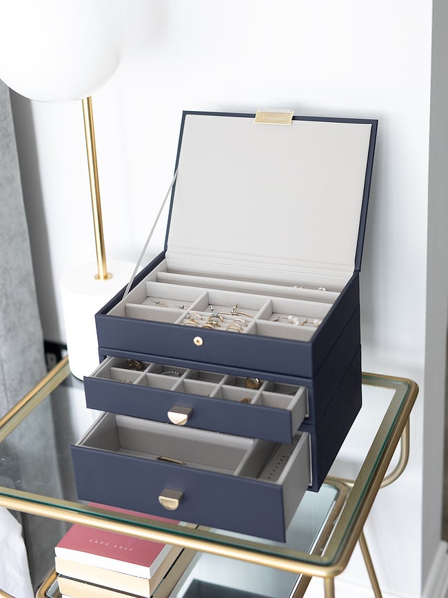 Joyero triple Stackers Classic, rosa claro, con 2 cajones