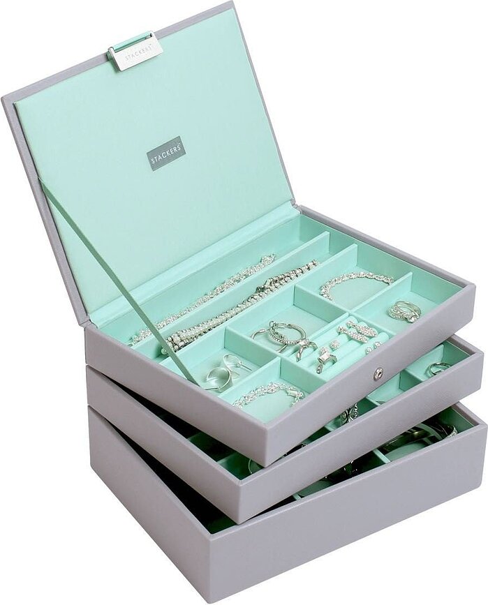 Joyero Triple Stackers Classic, gris y menta
