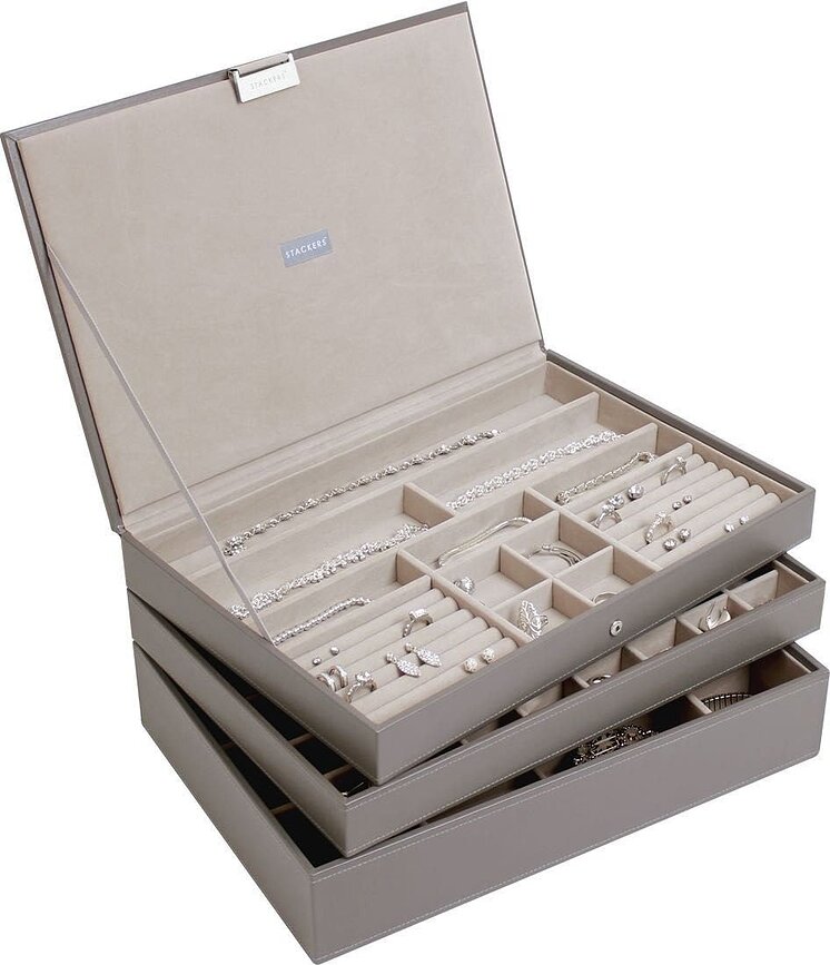 Joyero triple Stackers, tamaño Supergrande, gris topo