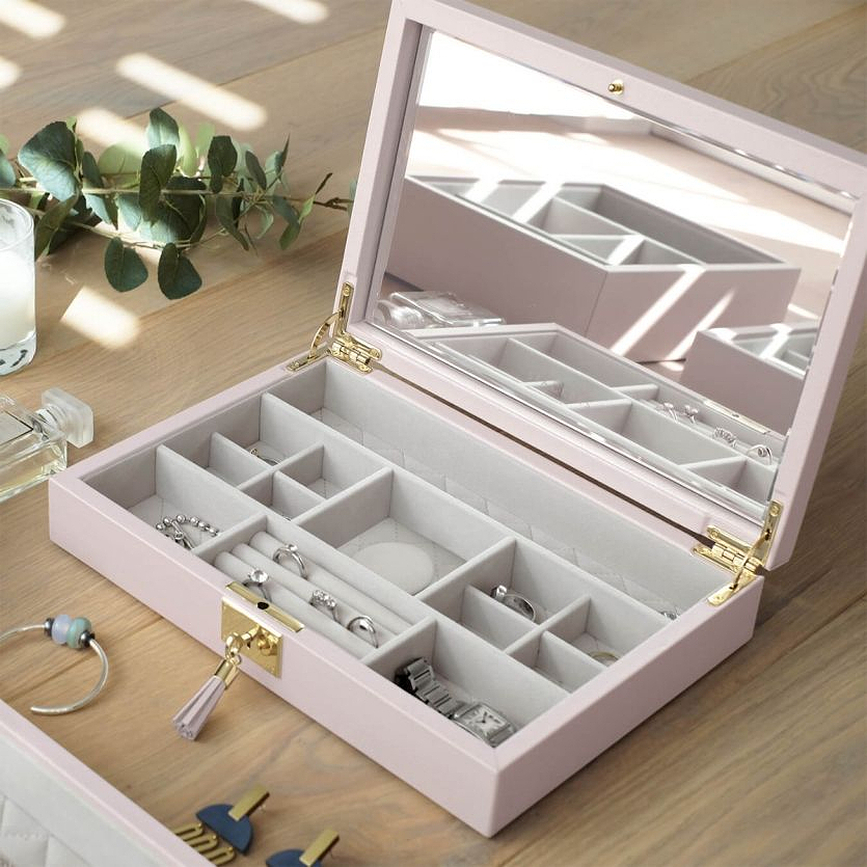 Loves Luxury Boîte à Bijoux avec couvercle et miroir, rose clair